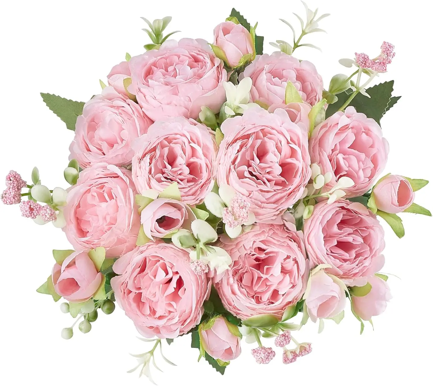 Peonies & Tulips Artificial Flower Bouquet | Pink Silk Faux Flowers for Home, Kitchen, Wedding, Bridal & Party Décor – Small Floral Centerpiece for Indoor Table or Arrangement Display Decor Decorative