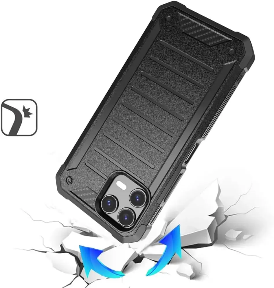 T-Mobile Revvl 8 Pro TMRV08P5G Case, with Tempered Glass Screen Protector, Premium Tough Lined Design Hybrid Shockproof Heavy Duty Phone Case Cover (Black)