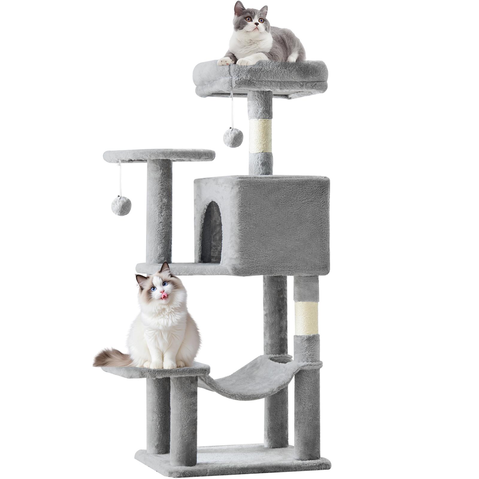 66 inch Large Cat Tree for Multiple Cats, Multi-Level Cat Tower with 2 Condos, 3 Perches, Hammock & Pompoms, Extra Wide Platform for Indoor Cats and Kittens Play