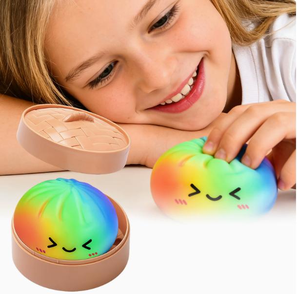 Dumpling Squishy – Mystery Bun Fidget Toy Soft TPR Material 3.35" x 2.17" Stress Relief Fun Unboxing Surprise Design Varies| Easter Children's Day prank& Spring Basket Gift