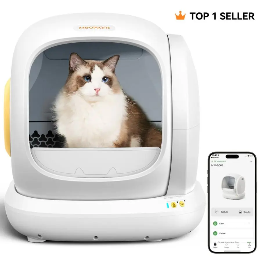 Meowant SC02 75L Large Smart Automatic Cat Litter Box Enclosure - APP Control, Self-Cleaning, Odor Removal, Anti-Pinch Design, Easy Installation for Multiple Cats, Smart Litter Box, Automatic Litter Box