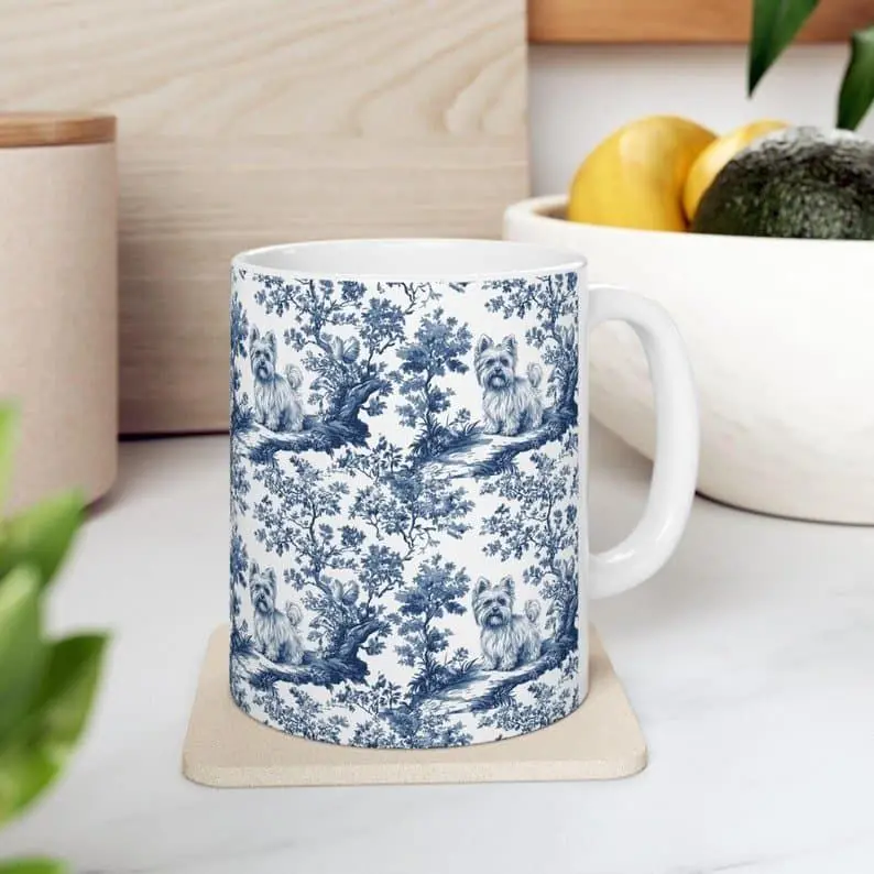 [Sale off up to 50%] Yorkie French toile de jouy Mug, Gifts, Yorkshire terrier, Yorkie mom, Yorkie lover, Dog mom Mug, Yorkie Owner Gift, 11oz & 15oz ceramic mug