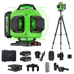 Wildora 4D 16-Line Green Laser Level, 4x360° Self-Leveling with Tripod, 2x 4800mAh Batteries, Remote Control & Hard Case