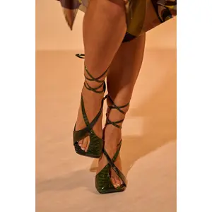 AZALEA WANG KELEDER OLIVE CROC PEEP TOE PUMP