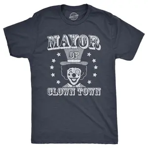 Mens Mayor Of Clown Town T Shirt Funny Circus Clowns Joke Tee for Guys Mens Funny T Shirts Cool Vintage Fashion T-Shirt Gift Classic Menswear Funny Sarcastic Short Sleeve Novelty Tees for Guys Navy -