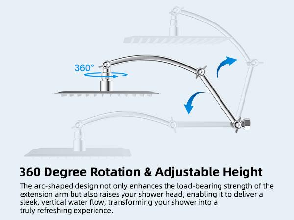 Hibbent All Metal 20'' Shower Head Extension Arm, Solid Brass Flexible Height & Angle Adjustable Shower Arm Extender with Lock Joint, Universal Connection Stainless Steel Pipe Height Extending, Chrome