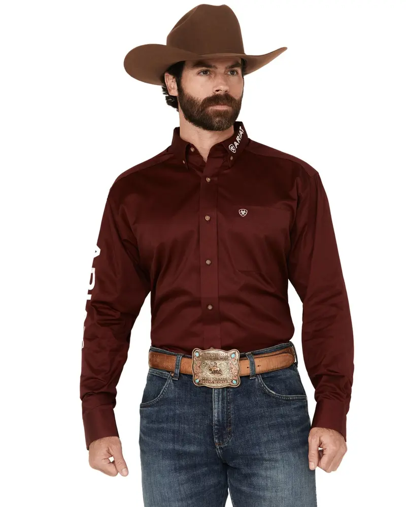 Ariat Men's Burgundy Team Logo Solid Twill Long Sleeve Western Shirt - 10027995