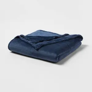 Twin/Twin XL Microplush Bed Blanket Metallic Blue - Threshold: Cozy Polyester, No Fill, Machine Washable