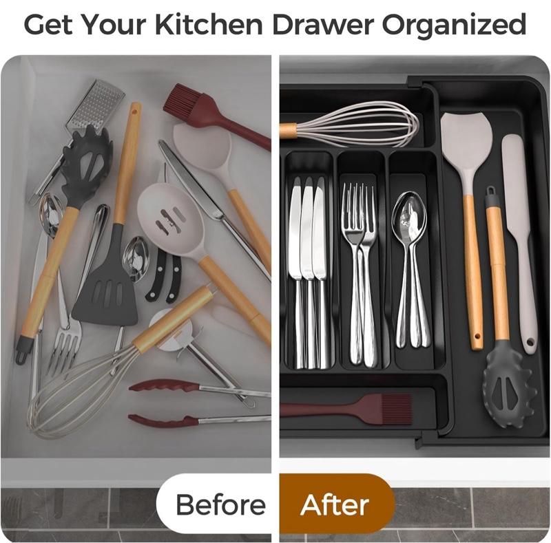 Extra Large Expandable Silverware Organizer Kitchen Utensil Drawer Organizer with Compartments for Utensils and Cutlery