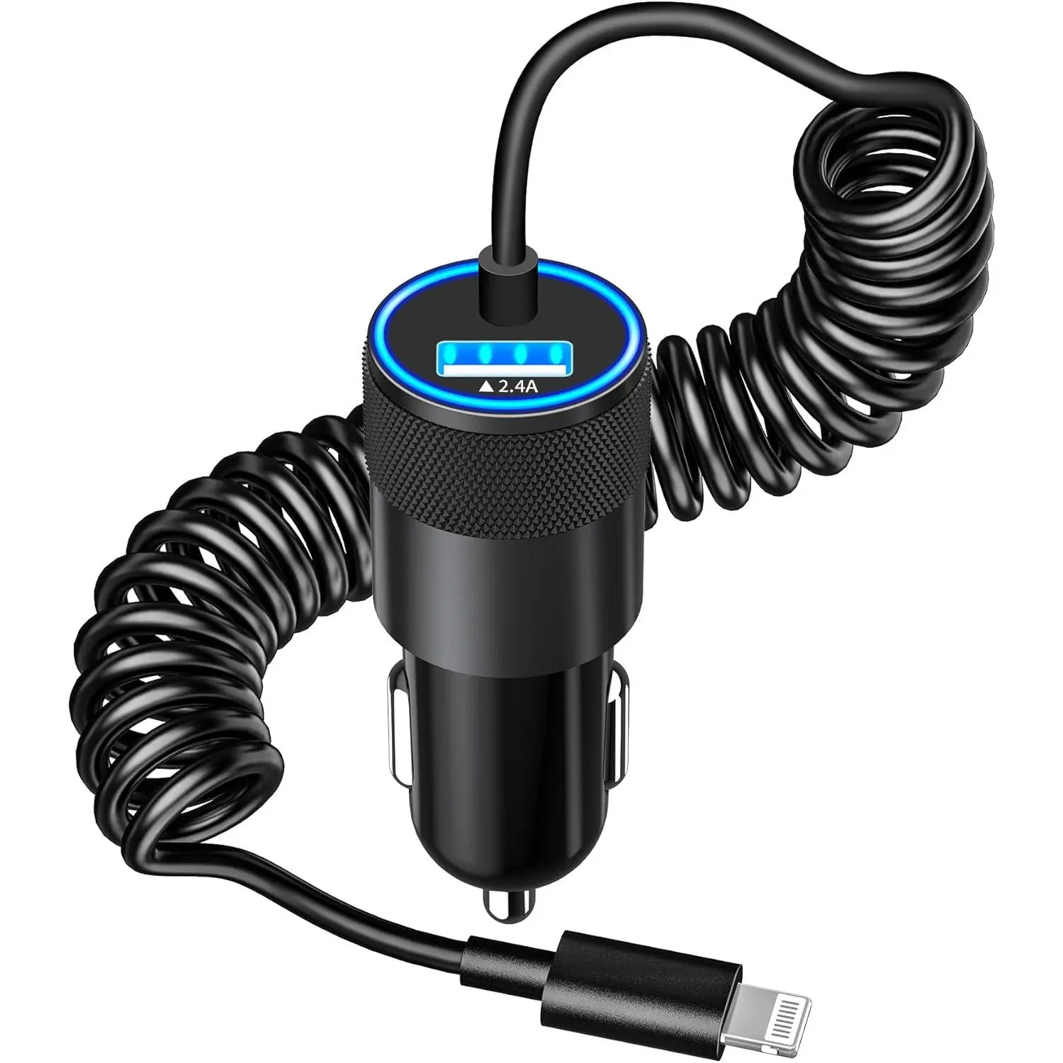 [MFi Certified] iPhone Car Charger - 4.8A USB Car-Mounted Charger Cigarette Lighter Adapter with 6FT Coiled Lightning Cable for iPhone 14,13,12,11 Pro,XS Max,Mini,XR,X,8, iPad, Car-Mounted Chargers