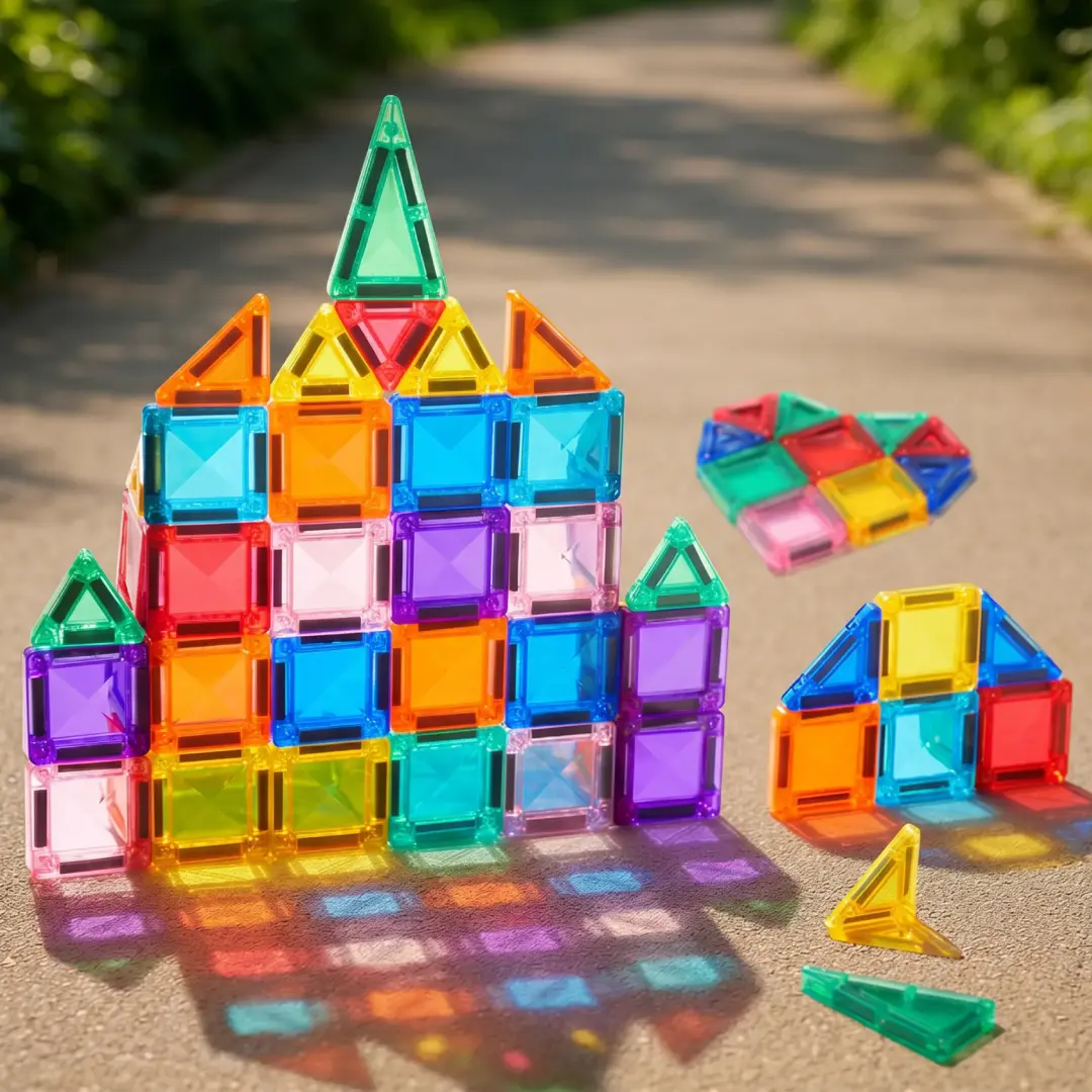 38pcs Mini Magnetic Geometric Shapes Tiles Set, Bright Montessori Educational Toy, Easy-to-Build STEM Learning Kit, Boosts Logical Thinking & Creativity, Birthday Gift for Kids 3-8 Years