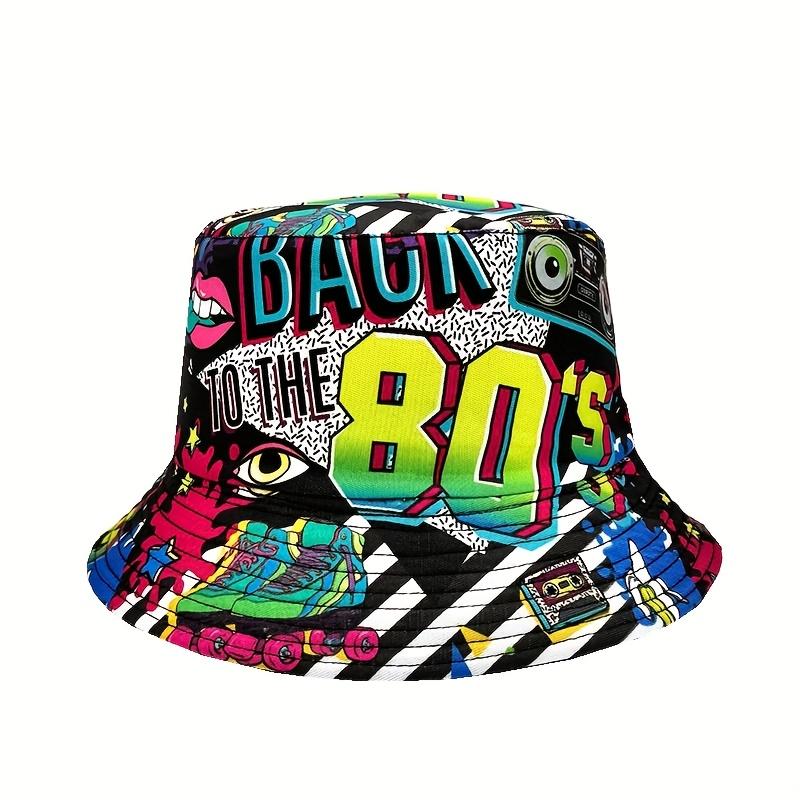 Beach Cap - Back to the 80s Design Colorful Patterned Hat in Polyester for Nostalgic Retro Fashion Versatile Use Ideal for Beach Trips & Casual Outings Vintage