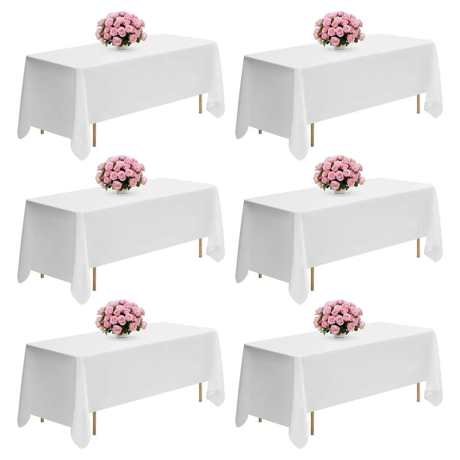 VEVOR White Tablecloths for Rectangle Tables, 6 Pack, 70 x 120 Inches, Reusable and Machine Washable Table Clothes, Wrinkle-Resistant Polyester Fabric Table Covers for Wedding, Party, Banquet