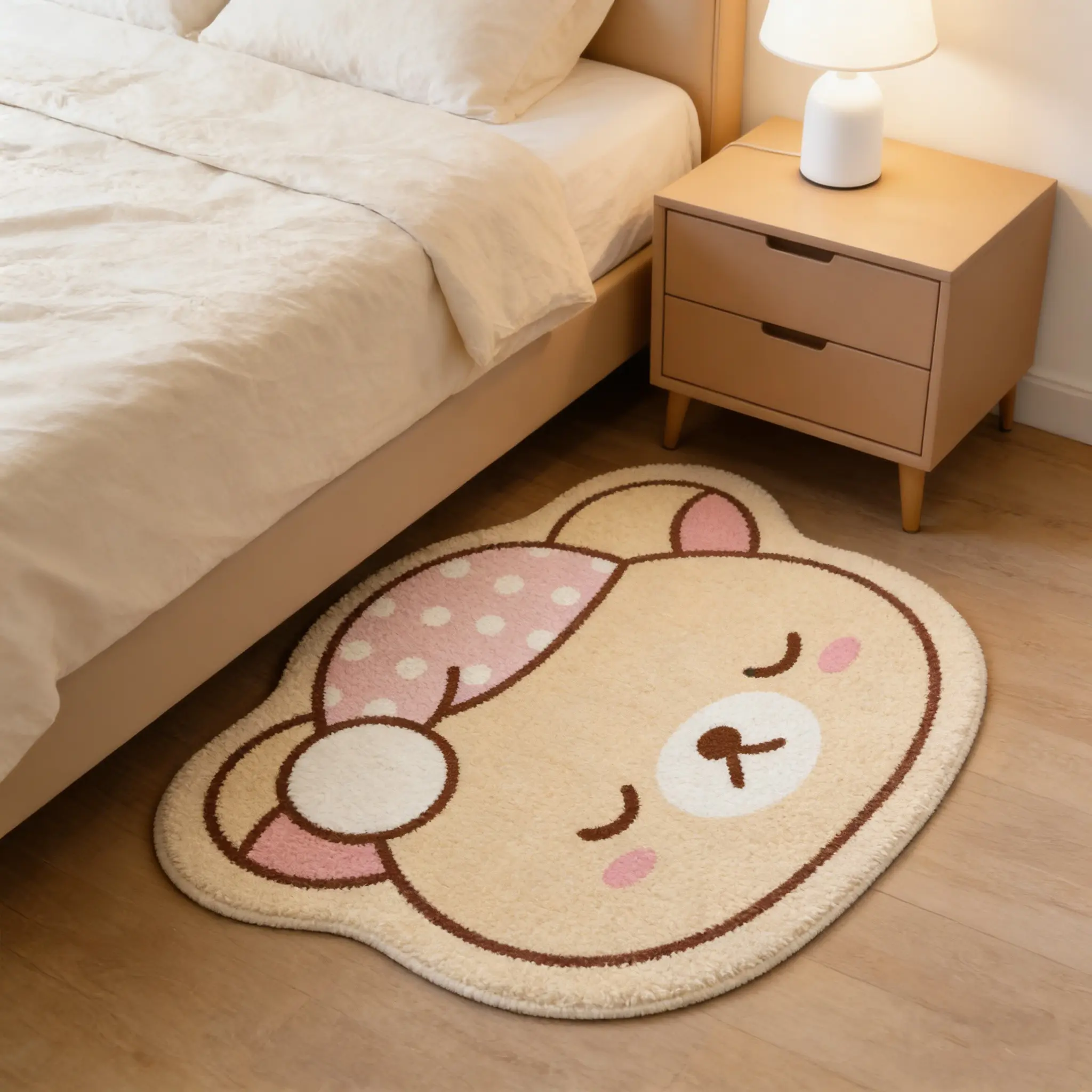 Korean Style Irregular Shaped Cute Bear Sleep Hat Carpet, and Blue Plush Rug for Living Room and Bedroom, Washable and Easy to Care Home Decor