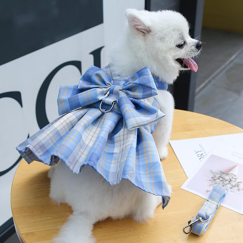 Pet Clothes Dog Cat Rabbit Plaid Dress Vest Cute Comfortable Breathable With Traction Rope AL-656281331457
