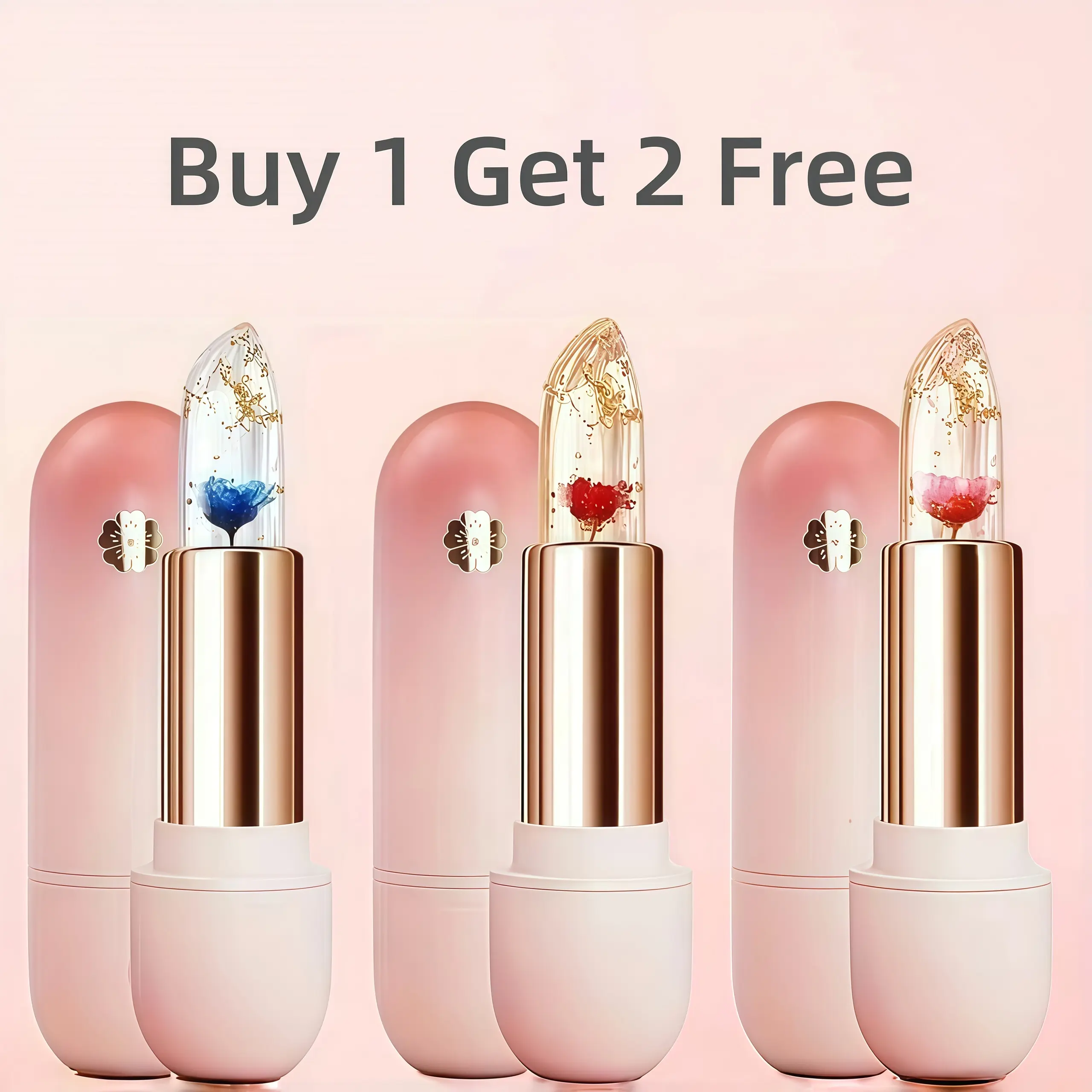 【Buy 1 Get 2 Free】 Color-Changing Flower Lipsticks Clear Jelly Lip Gloss | Changing Flower Lipsticks Moisturizing Lip Gloss Hydrating Lip Care Long-Wear and Waterproof