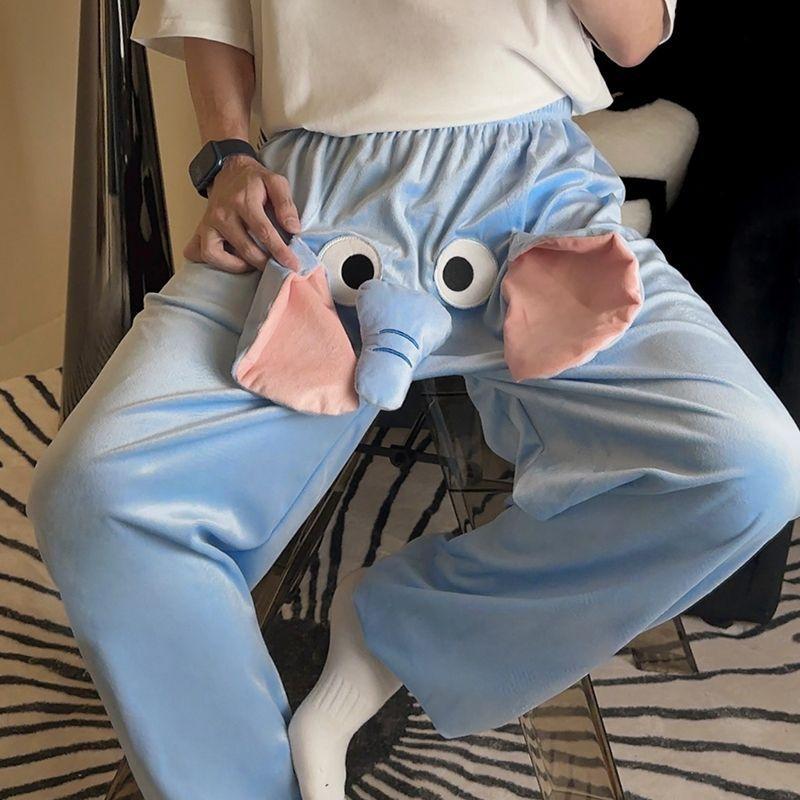 Squeaky Cute Funny Flying Elephant Sleep Shorts | Couple Piggy Lounge Pants | Ugly Fish Squeaky Noise Casual Loungewear (Unisex) Fabric Pajama Nightwear Womenswear Bottoms Fleece Fleece Outdoor Polyester Style