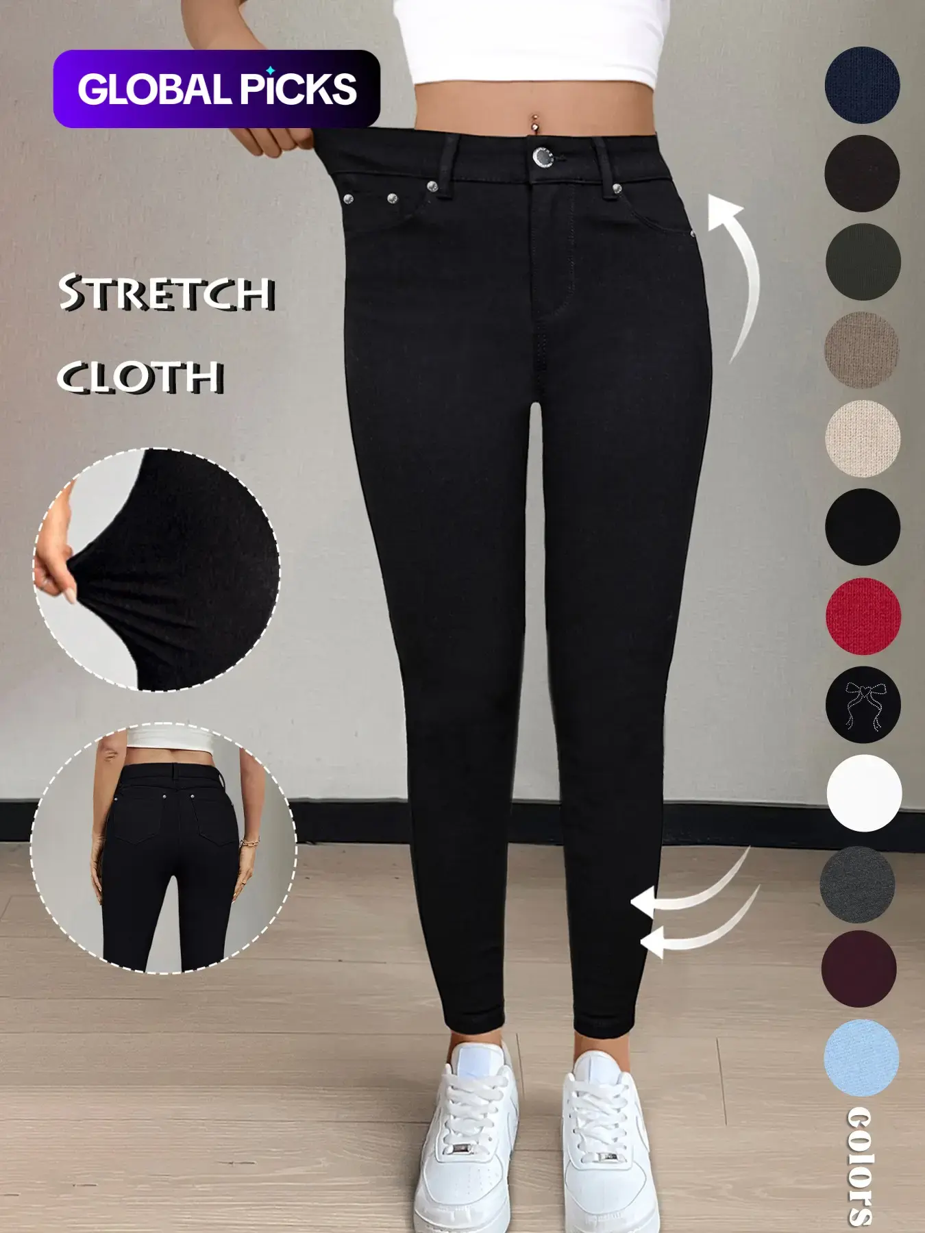 GILIPUR Y2K Women's Plain Pocket with Buttons, Casual Comfy Skinny Sports Stretchy Four Season Leggings for Fitness Activewear Yoga Gym Workout, Ladies Athleisure Bottoms for Fall & Winter