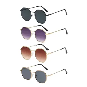 Paleshy  4-Pack Fashion Retro Sunglasses Trendy Metal Frame Full-Frame Shades UV400 octagon Lens Metal Frame