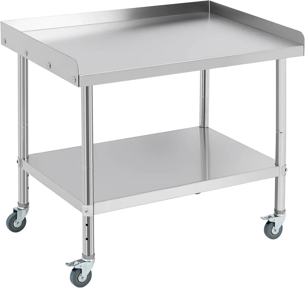 GAOMON Heavy Duty Thick Solid Metal Barbecue Equipment Grill Stand Table (36"x24"x30"), 3-Sided 2" Backsplash, Adjustable Legs, Removable Panel, 660 lbs Capacity, Backyard Gear for Home & Restaurant Use, Locking Wheels