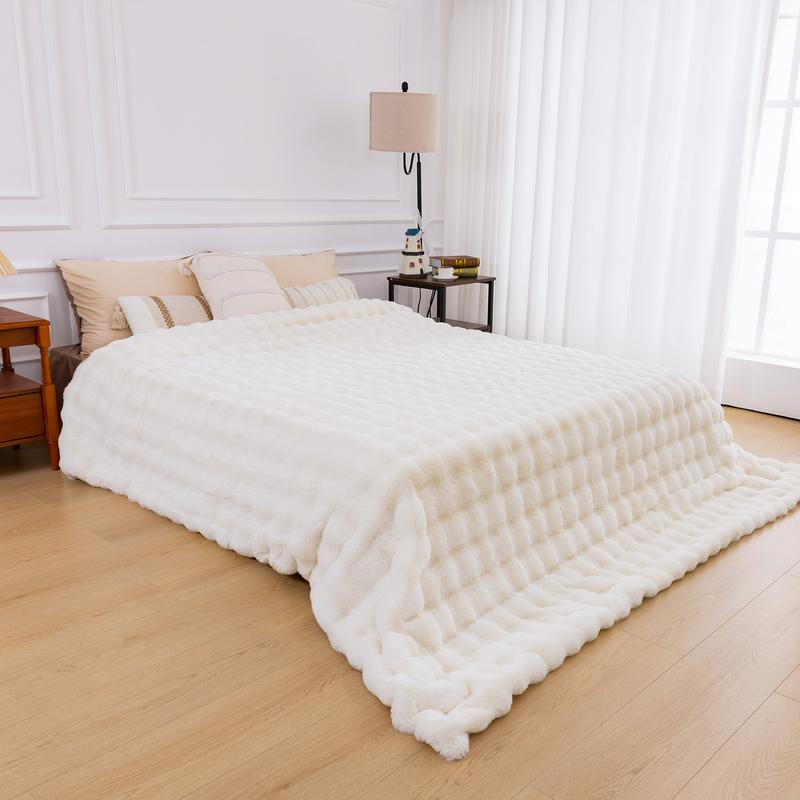【TikTokShopHolidayHaul】LOKHOM Faux Rabbit Fur Blanket-Pillow not included- Bubble Blanket-Luxury Plush Velvet Throw, Ultra-Soft Fleece, Warm Cozy Winter Blanket for Couch-Elegant, Bed, Sofa, Lightweight, solid color comfy blanket, family gift