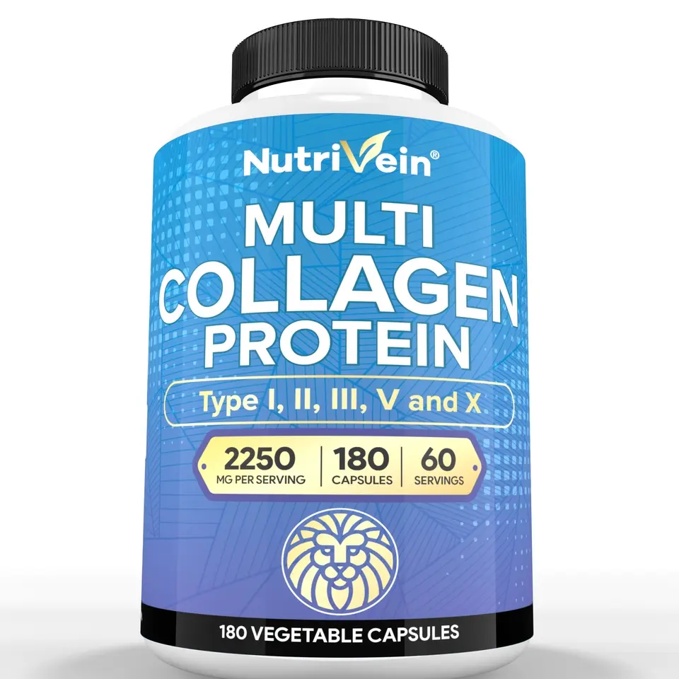 Nutrivein, Multi Collagen Protein Capsules, Hydrolyzed Protein Peptides Supplement, Dietary Nutrition Formula, Fitness & Daily Wellness Support, 180 Capsules, 2 Capsules Daily