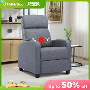 [SpringStatements] EBELLO Massage Recliner Chair Fabric Winback Recliner Chairs, Modern Padded Seat Reclining Chair Single Sofa for Living Room, Adjustable Home Theater Seating Office (Light Grey)