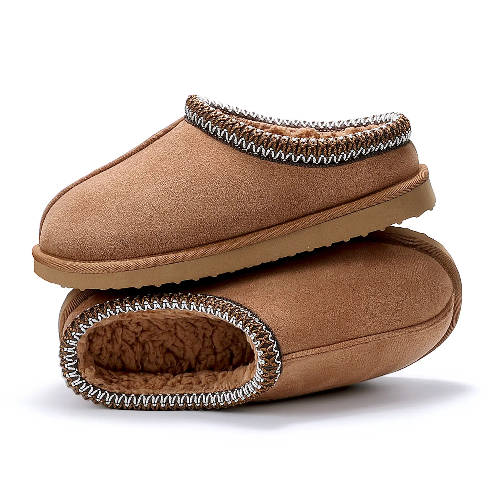 Women's Chestnut Fuzzy Cozy Short Ankle Suedette Slippers with Faux Fur Lining & Ultralight EVA Outsole for Indoor & Outdoor Use