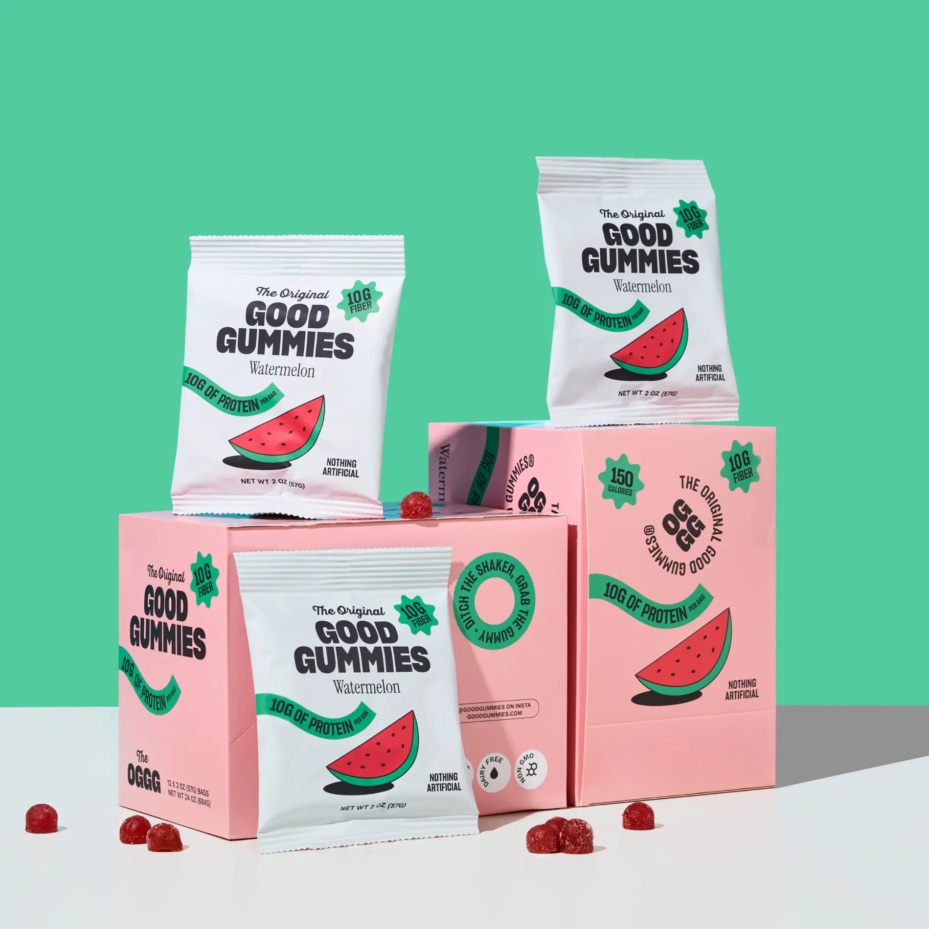 Good Gummies Watermelon. 10g Protein & 10g Fiber. Good Gummies Watermelon. 10g Protein & 10g Fiber.