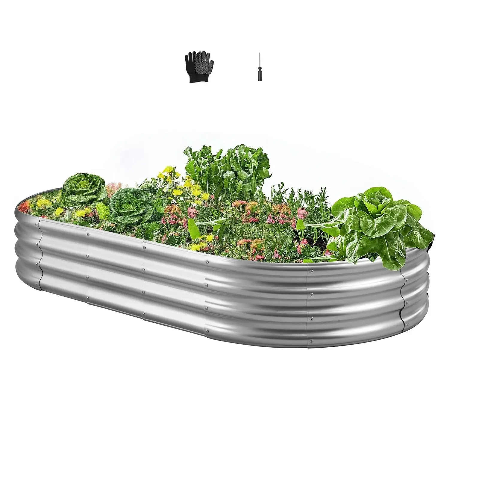 【summerfinds】VEVOR Metal Raised Garden Bed, Outdoor Galvanized Planter Garden Box, Open Bottom Design, Large Planter Raised Bed for Growing Vegetables, Flowers, Herbs, Succulents, Galvanized Color, Raised Garden Beds