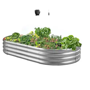 VEVOR Metal Raised Garden Bed, Outdoor Galvanized Planter Garden Box, Open Bottom Design, Large Planter Raised Bed for Growing Vegetables, Flowers, Herbs, Succulents, Galvanized Color