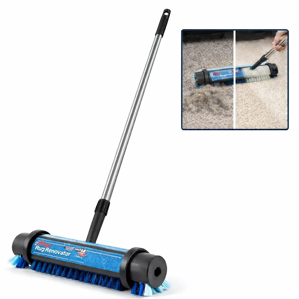 Manual Carpet Cleaning Brush with Long Handle - Eco-Friendly Safe Rugs Renovator, Dual Nylon Bristle System, 1.6 lbs Lightweight Manual Tool, 56x10.25"x3"in, for Deep Cleaning, Pet Hair Removal, Stairs