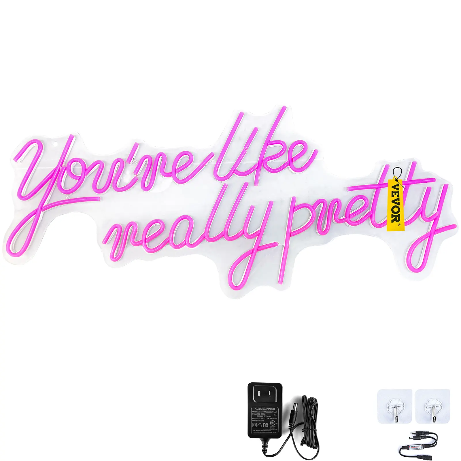 【Summerfinds】VEVOR You\'re Like Really Pretty Neon Sign 23\" x 21\" Pink LED Neon Signs for Wall DecorLarge Lights Sign with Remote Control and Power AdapterUsed for PartyWeddingLiving RoomOffice
