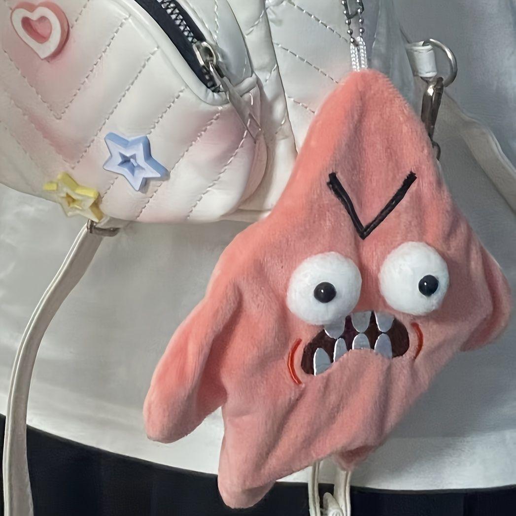 Grumpy Starfish Plush Toy - Soft Pink Starfish with Expressive Eyes and Sharp Teeth GREAT FOR GIFT!