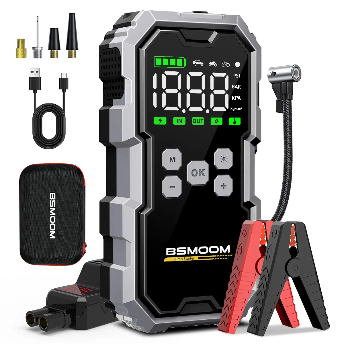 【5-in-1】9000A (ALL Gas, 10L Diesel) Portable Car Jump Starter with Air Compressor,  Car Battery Jump Starter with 150PSI Tire Inflator, 12V Battery Charger Jumper Box with LCD Display car battery batteryjumper multi-functional auto