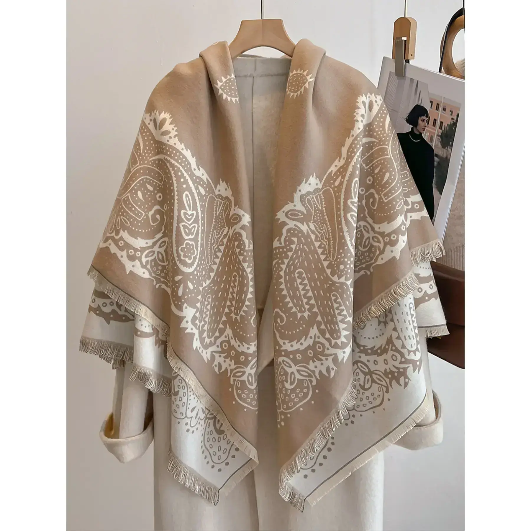 Women's Elegant Paisley Print, Fall & Winter Windproof Warm Wrap Scarf, Boho Style Shawl, Stylish Outdoor Fashion Accessory Women's Elegant Paisley Print, Fall & Winter Windproof Warm Wrap Scarf, Boho Style Shawl, Stylish Outdoor Fashion Accessory