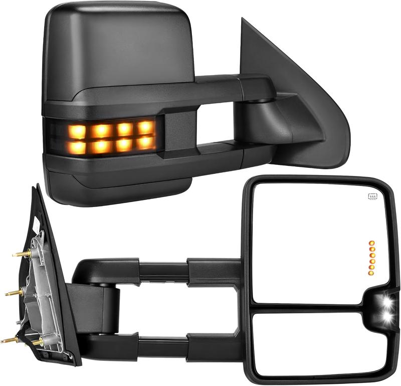 YITAMOTOR Tow Mirrors Compatible with 2014 2015 2016 2017 2018 Silverado Sierra 1500 2500HD 3500HD, Towing Mirrors Side Mirrors with LED Turn Signals Clearance Light Power Heated Folding Telescoping Car Accessories Auto Parts
