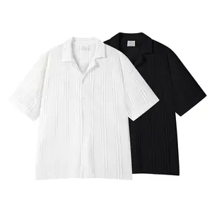 Men's Solid color Textured Knit  Shirt – Short Sleeve Button-Up with Breathable Fabric. Versatile for casual outings, summer days, and relaxed urban looks, blending minimalist style with all-day comfort.