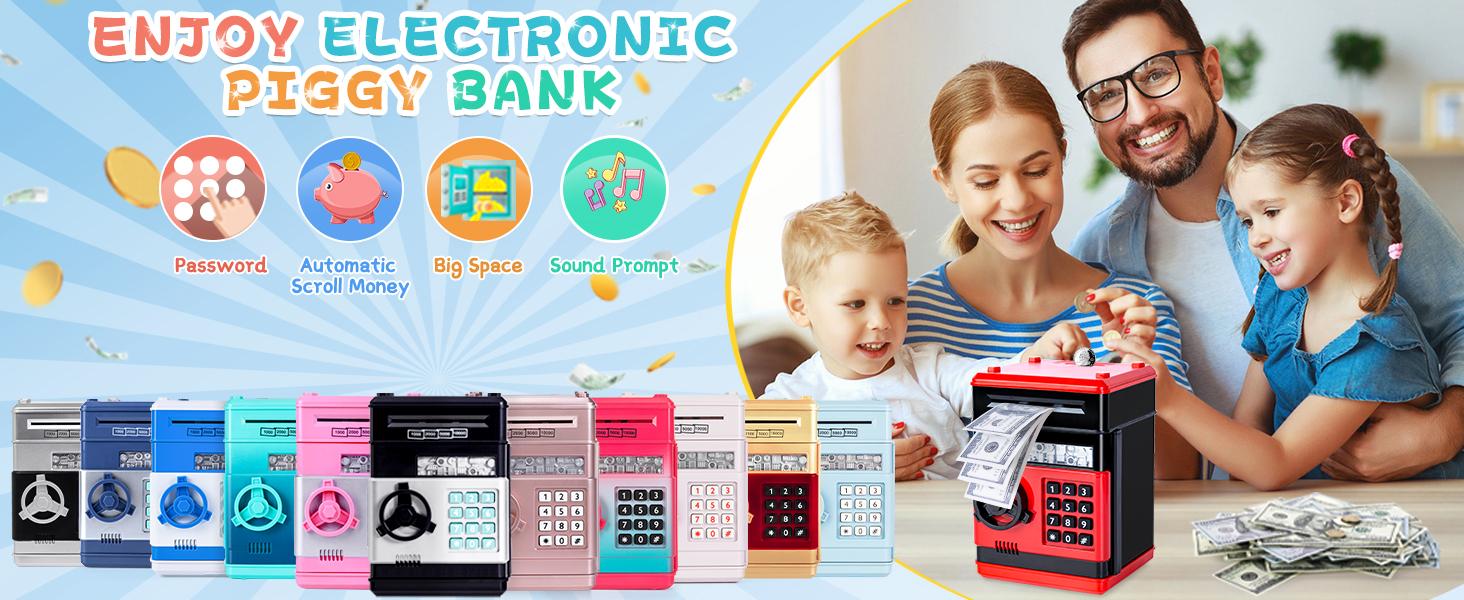 Pink Electronic Piggy Bank with Password Lock | Auto Bill Slot, Great for Kids 4-12, Fun Money Saver Gift