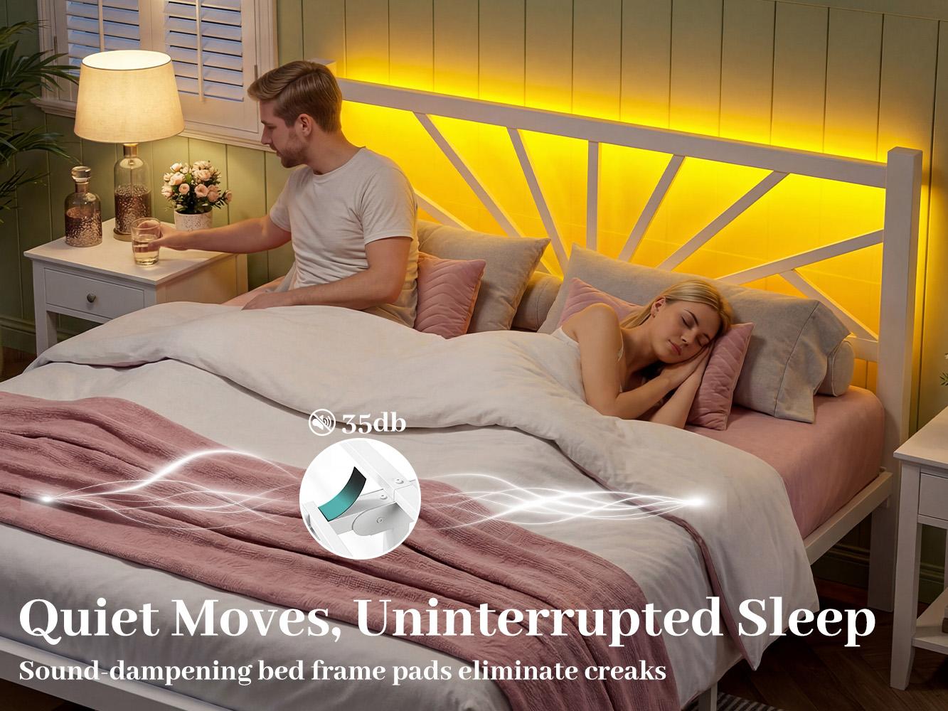 【880 lbs Capacity】Queen Size Metal Bed Frame with LED Lights,Sturdy Bed Frame with Headboard, NO MATTRESS Include,Under Bed Storage Space & Strong Metal Slats, Strong Metal Slats Support,Noise-Free, Easy Assembly,Black