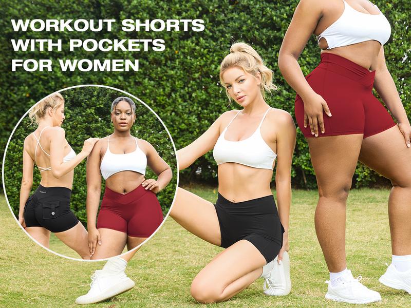YEOREO CoreFlex Women High Waist Biker Shorts with Pockets Contour Seam Athletic Workout Shorts