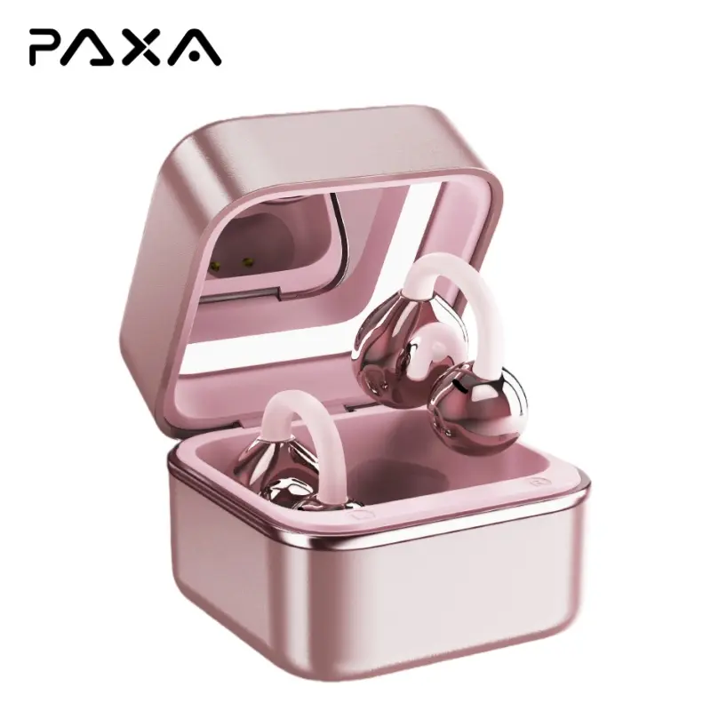 PAXA M161 Stylish Clip-On Bluetooth 6.0 Headphones with Built-In Makeup Mirror, Fill Light, Hi-Definition Sound, Low-Power Stable Connection, Batteries Built-In Cells, Headphones for School, Music Setup, Cute Tech Finds for Girls