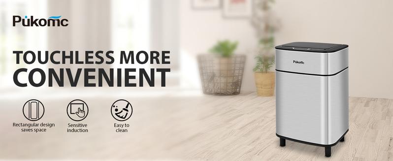 Pukomc Smart Sensor Bin - 2.7Gal Rectangular Space-Saving Bin for Kitchen/Bathroom/Office, Easy Clean, Hands-Free Motion Induction Touchless Trash Can Storage Organizing