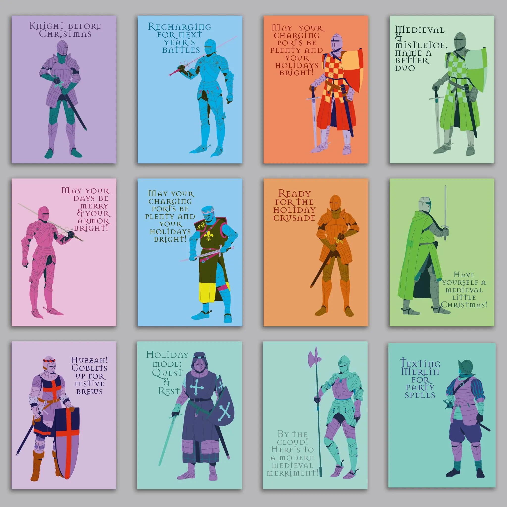 Funny Knight Christmas Cards, Set of 24