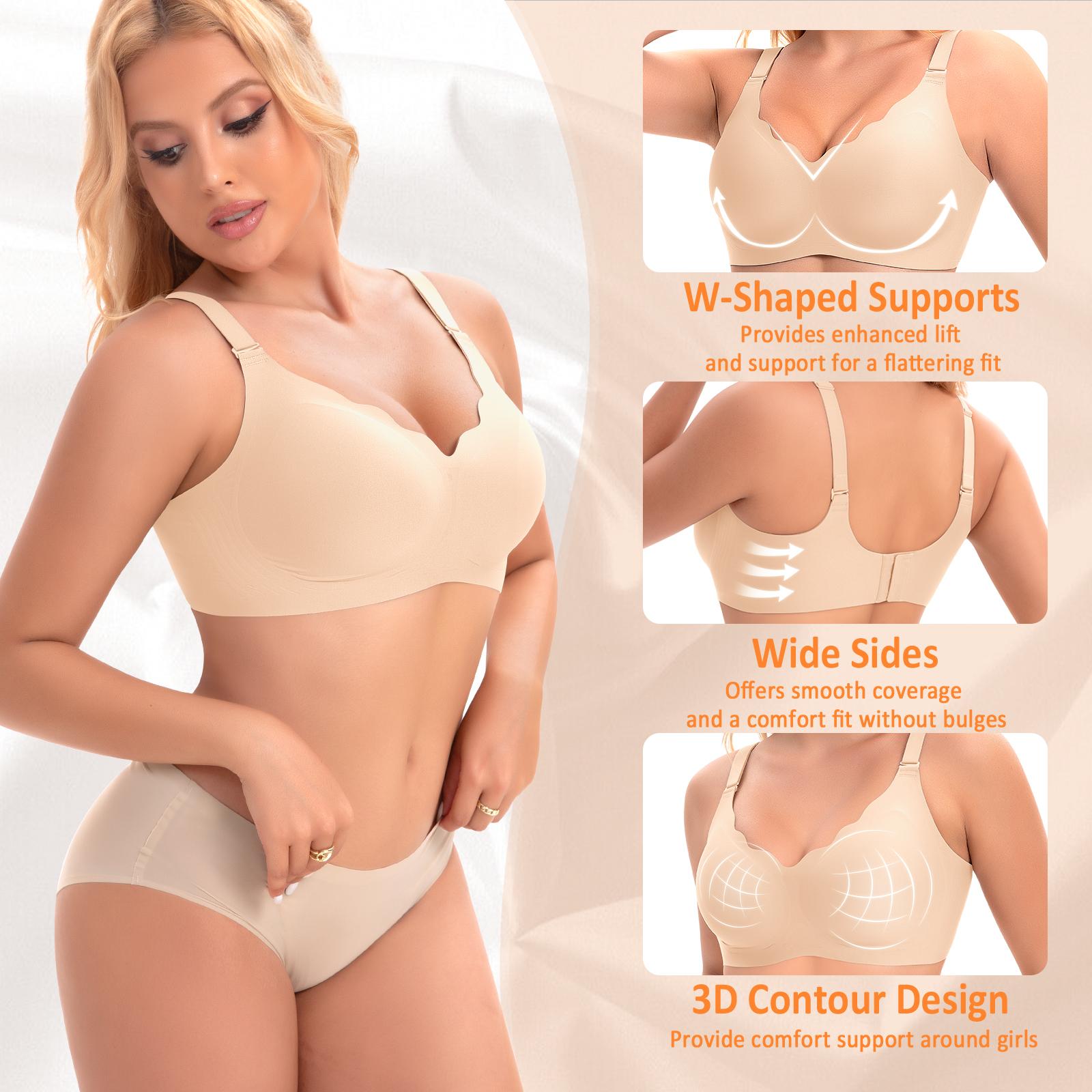 Werena Bras for Women No Underwire V Neck Seamless Wireless Bra Buttery Soft Bralettes Full Coverage Everyday Bra with Adjustable Straps & Extra Extender