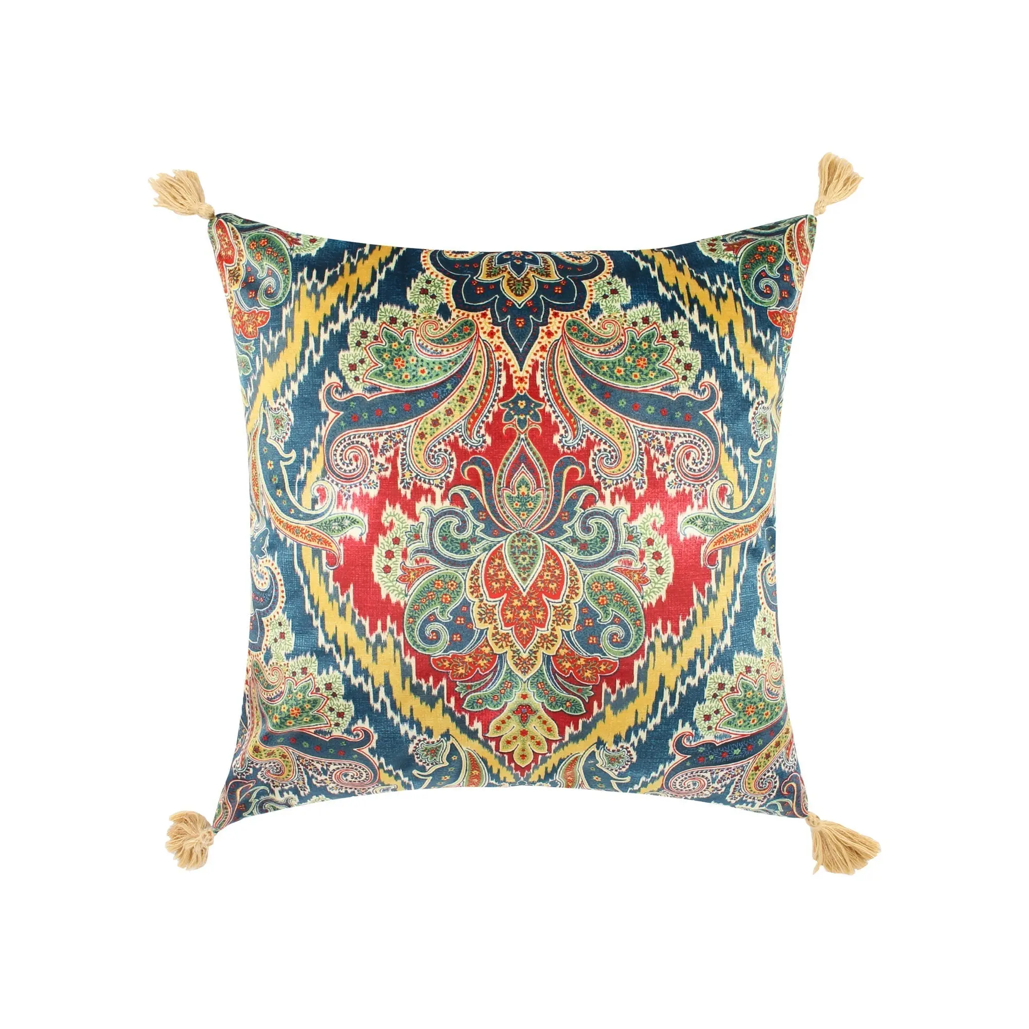 Printed Velvet Medallion Tassel Pillow