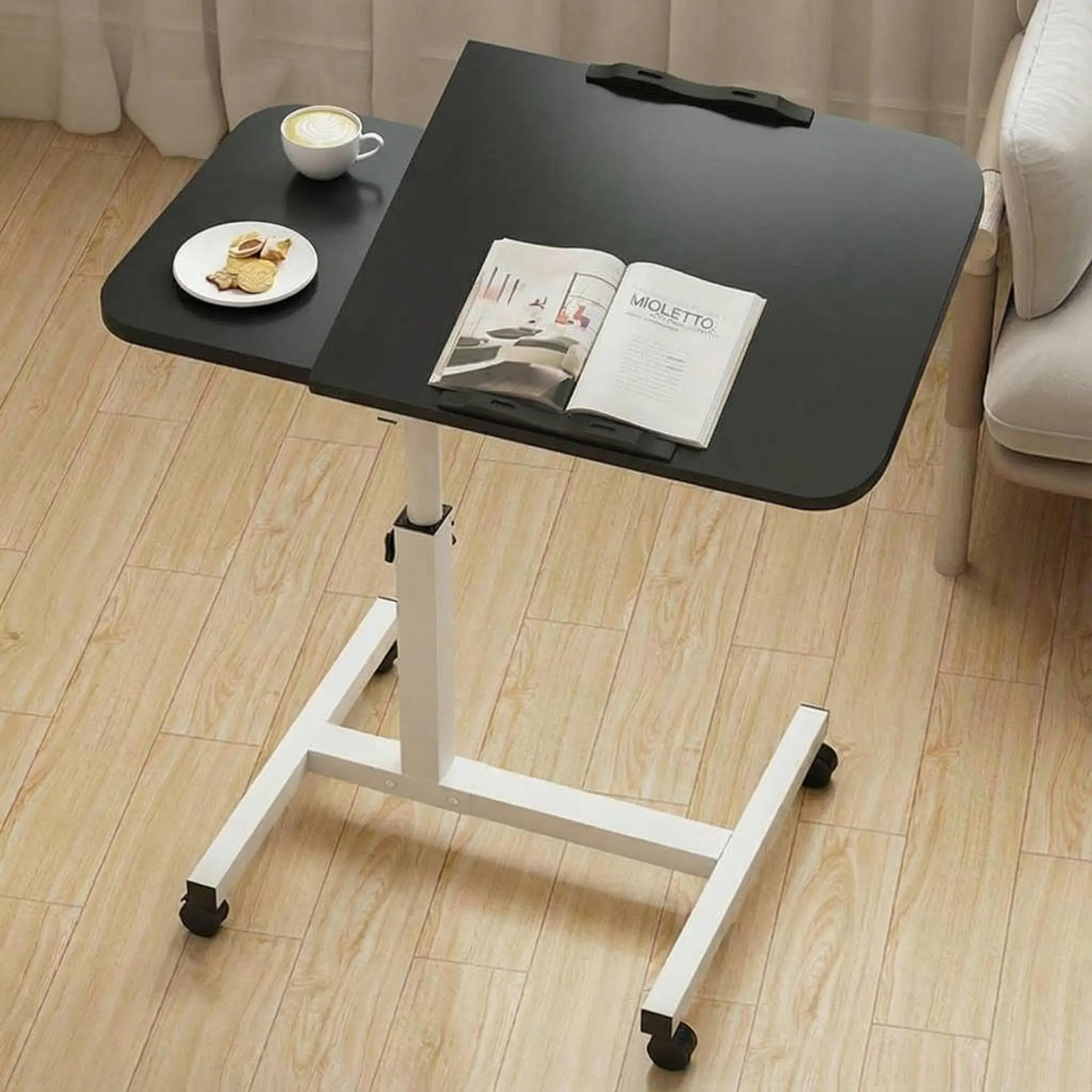 Gaomon Multifunctional Console Table - Compact, Adjustable-Height, Over-the-Bed Side Table with Casters, Hospital-Grade Modern Rectangular Top Indoor Furniture for Bedroom, Office, Black