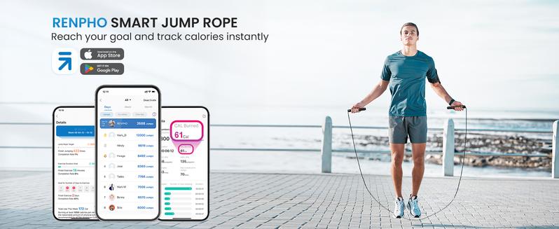 RENPHO Smart Jump Rope with APP Data Storage, Jumping Rope for Men, Women, Skipping Rope with Counter, Home Workout Equipment Gym Gifts