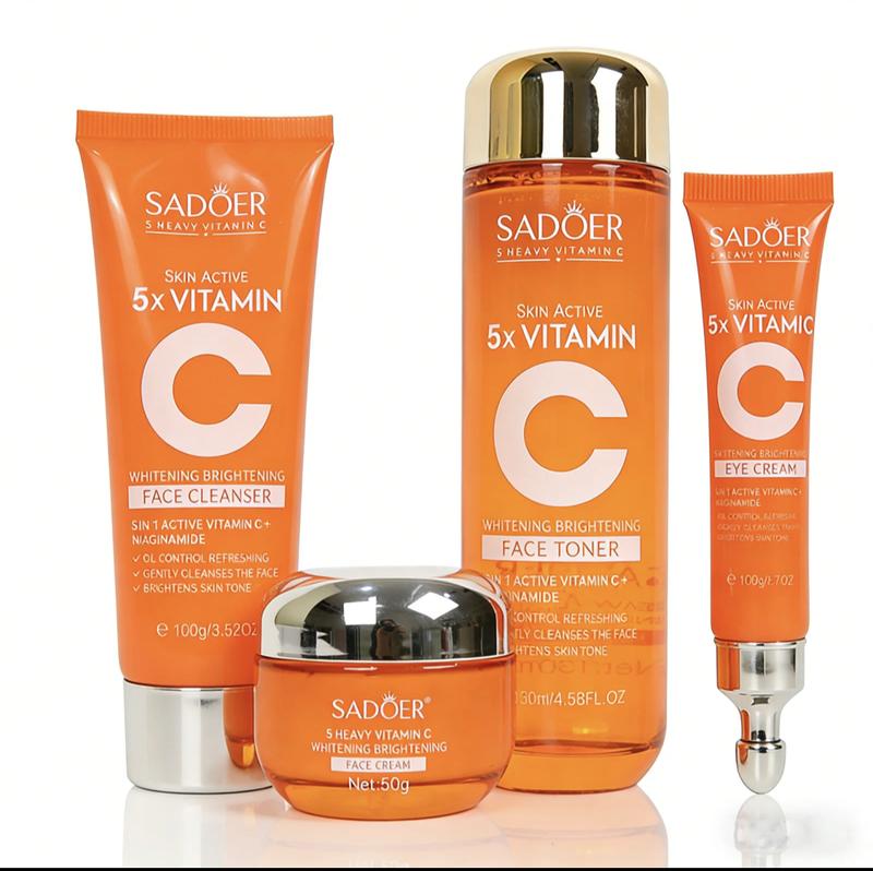 2026 Upgrade 5X Vitamin C Facial Care Set 6-Piece Pack with Cleanser Toner Face Serum Cream & Eye Cream Gentle Skin Cleaning Care Travel Size Kit  for Moisturizing, Brightening, Anti-wrinkle, Radiant Glow - Daily Skincare, Best Gift Daily