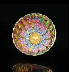 Handcrafted Jianzhan Tea Cup with Multicolored Design Intricate Patterns and Bold Text for Tea Enthusiasts Cultural Appreciation